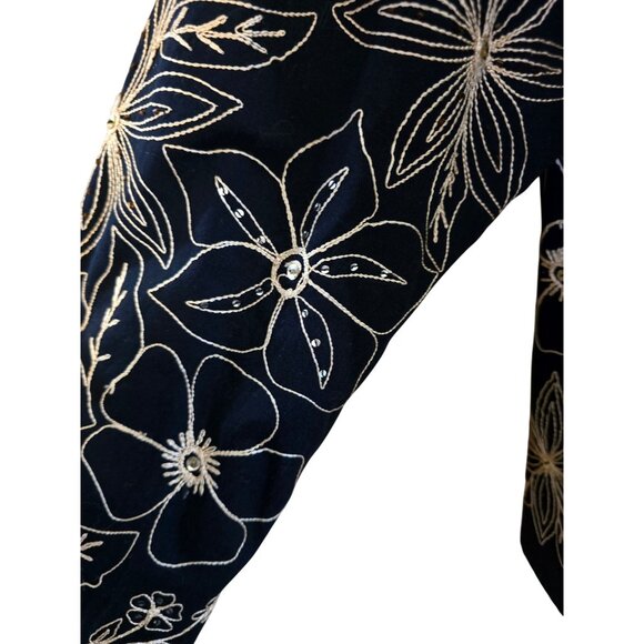 Vintage Floral Embroidered Jacket Large Navy Gold Button-Up academia old money - Picture 4 of 5